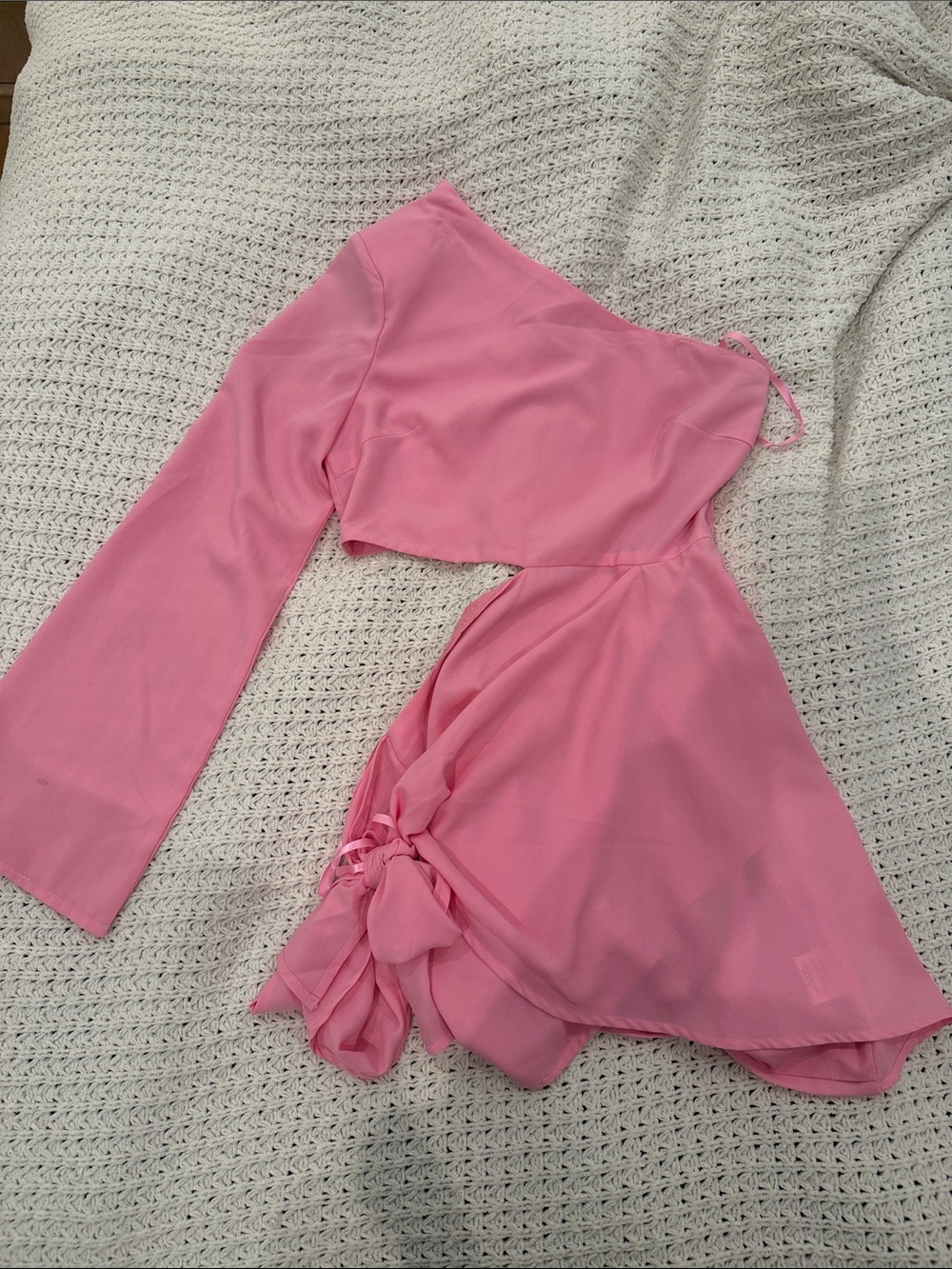 Pink One-Shoulder Tie-Waist Women's Dress